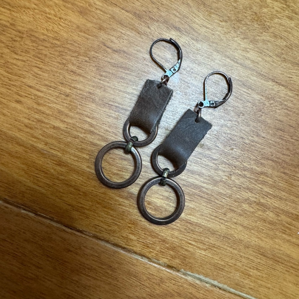 Double Hoop Brown Faux Leather Earrings